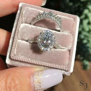 2.50 CT Oval Cut Moissanite Wedding Bridal Ring Set Solid 14K White Gold For Her - Picture 1 of 7