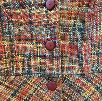 Coldwater Creek Red Orange Yellow Brown Tweed Boucle Plaid Blazer Jacket Coat 16 - Image 1 of 4