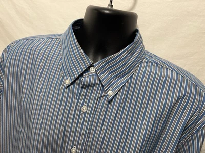 Camisa Para Hombres Nautica Botón Frontal Hombres Azul Rayas Talla XL L/S Algodón Sin Arrugas A9 Foto 1 de 4