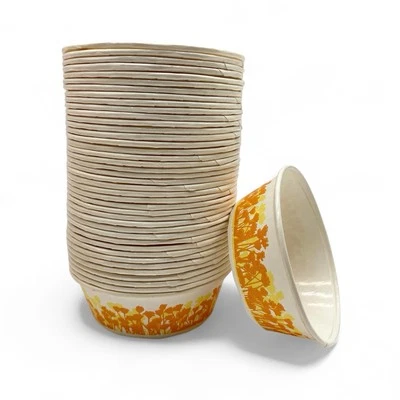 40 cuencos de papel de cera vintage raros años 70 Sweetheart floral amarillo naranja flor Foto 1 de 3