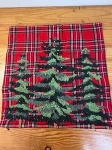 NEW-Pottery Barn Elliot Tree Plaid Embroidered Pillow, 20 x 20" - Picture 1 of 4