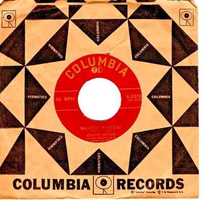 Johnny Mathis.:   Wonderful Wonderful & When Sunny Gets Blue .. 45 RPM 9554 - Image 1 of 3