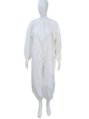 Doen Women's Mock Neckline Long Casual Sleeve Solid White Cotton Jumpsuit Size L - image 1 of 4