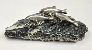 DOLPHIN POD MARBLE SCULPTURE BY GORDON HOSELTON ALUMINUM DOLPHINS OCEAN SEA - Picture 1 of 6