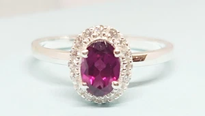 Natürlicher ovaler Rhodolith & Moissanit Ring für Frauen Verlobung Sterlingsilber - Bild 1 von 10