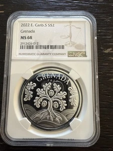 2022 Eastern Caribbean Grenada 1oz .999 Silver Nutmeg Tree Coin NGC MS 68 - Picture 1 of 6