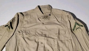 Vintage USMC Khaki Dress Shirt Cotton Poplin Soft Collar Military LCPL Chevron - Picture 1 of 8