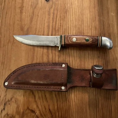 Cuchillo de caza marca Sharp de colección Japón SS con mango de madera funda Foto 1 de 4