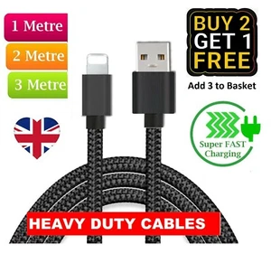 1M 2M 3M Long Charger & Sync Charging cable for iPhone 12 11 X XR 8 7 SE 13 PRO - Picture 1 of 36
