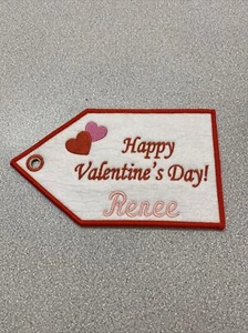 Happy Valentine’s Day Renee Stitched fabric gift tag patch Valentine’s Day Gift - Picture 1 of 5