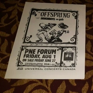 OFFSPRING DOUGHBOYS GOB CONCERT POSTER VANCOUVER AUGUST 1ST, 1997 W/PASS - Picture 1 of 2