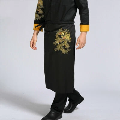 Men Chinese Dragon Waist Apron with Pocket Restaurant Chef Kitchen Cooking - Imagem 1 de 4