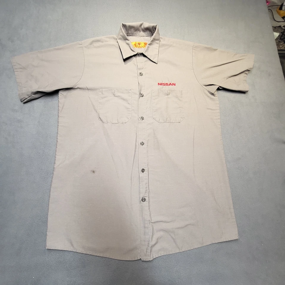 Nissan Button Down Shirt Mens L Gray Short Sleeve Mechanic Workwear Red Kap - Image 1 of 4