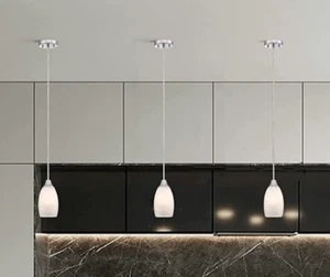 3 Mini Glass Pendant Lights ,Handblown White Art Glass Shade Brushed Nickel - Picture 1 of 5