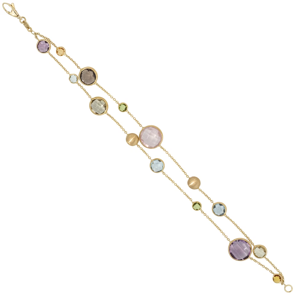 Armband 585 Gold Gelbgold Teilmattiert mit Edelsteinen Karabiner