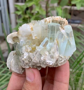 Natural Aquamarine Crystals Blue Color On Muscovite Specimen From Pakistan-151Gm - Picture 1 of 7