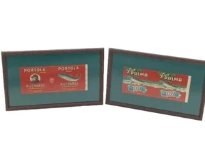 2 gerahmte 40er Jahre - Portola Richards / Don Palma Makrele Meeresfrüchte Dosenetiketten  - Bild 1 von 10