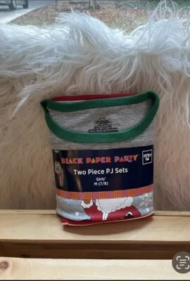 Black Paper Party Girls Medium (7/8) ~ 2 Piece Christmas Holiday Pajama Set NWT - Image 1 of 2