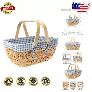 Elegant Vintage Wicker Basket with Wooden Handle - Ideal for Outdoor Adventures - Picture 1 of 10