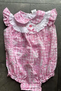 Vintage 1980s Baby Girl Plaid Romper Size 6/9 Months Summer Pink Snaps Gingham - Picture 1 of 6