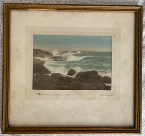 Corniciato vintage E.G. "Stampa Whynot Ocean 11,25"" x 10,5" - Foto 1 di 6