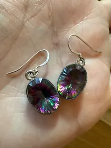 Orecchini in argento sterling 925 naturale taglio ovale topazio mistico goccia gancio - Foto 1 di 2