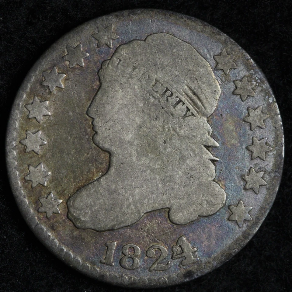 Moneda de diez centavos de plata busto tapado 1824/2 fina E202 YAFX Foto 1 de 2