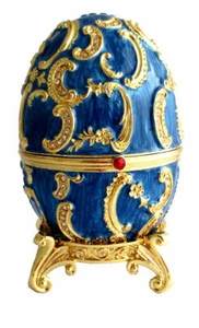 Fabergé Ei Replik " La Boite " Blau und Gold Handarbeit - Bild 1 von 3