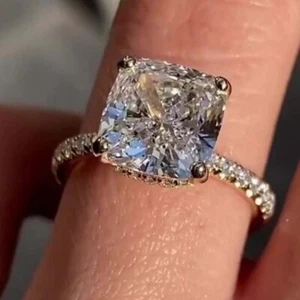 3 TCW Cushion Cut VVS1 Moissanite Halo Engagement Ring In 14K Yellow Gold Plated - Picture 1 of 10