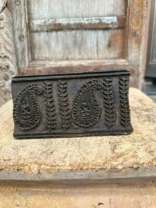 1750's Ancient Black Wooden Hand Carved Leaf Floral Block Printing Textile Block - Picture 1 of 9