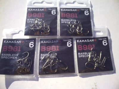 50 x Kamasan B981 Eyed Barbless. Size 6. Strong Hook for Big Baits & Big Fish - Image 1 of 2