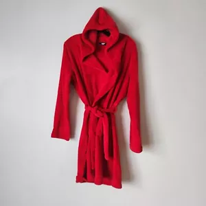 LANDS' END Kids Fleece Hooded Robe Red Size 16 Pockets Hood Belted Boy Girl - Picture 1 of 7