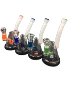 Hookah Water Pipe Glass Bubbler 7.5 inch White Stem Glass Cone Bong - Picture 1 of 1