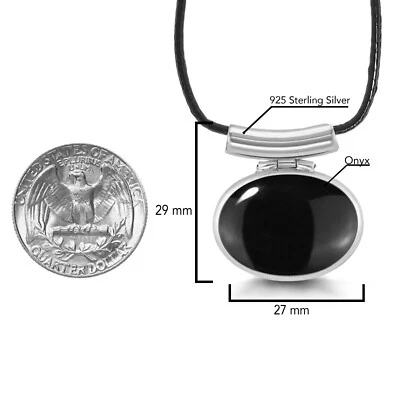 Boho Oval Two Sides Black Onyx Pearl Sterling Silver Horizontal Pendant Necklace Foto 1 de 4