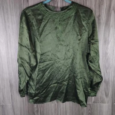 Blusa Nordstrom Vintage Mujer Decorativa Verde Seda Talla 6 Foto 1 de 4