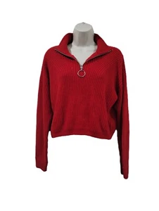 Divided by H&M Cable Knit Cropped Sweater Womens Extra Small Red Half Zip - Picture 1 of 11
