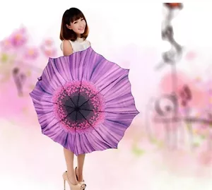 Sunflower Shaped Compact Modern Folding Windproof Umbrella in Yellow & Purple - Picture 1 of 28