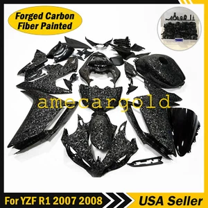 Black Forged Carbon Fiber Fairing Kit +Tank +Bolts for Yamaha YZF R1 2007-2008 - Picture 1 of 14