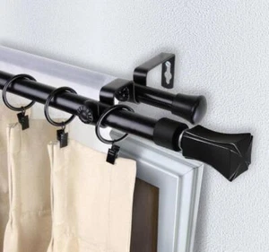 13/16" Dia Adjustable 20"-36", 38"-72" Bay Window Double Curtain Rod in Black - Picture 1 of 3