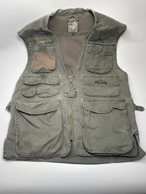 Men's L Cam-Fis Pro Green Cotton Safari Vest Fishing Travel Pockets Photography - Image 1 of 4