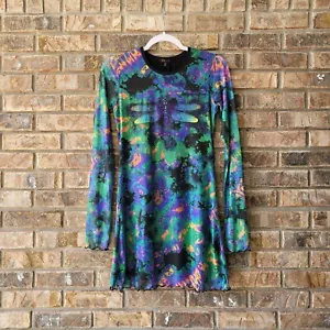 Delia's Women's Lined Mesh L/S Dress Size Medium Dragonfly Green Purple Y2K NEW - Picture 1 of 5