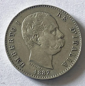Hn Vereinigte D'Italia Umberto I 1887 Livre 1 Ag Gig #38 r240 - Picture 1 of 2