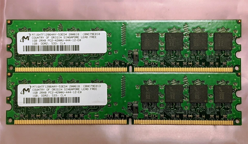 2GB 2x1GB PC2-4200 MICRON MT16HTF12864AY-53ED4 DDR2-533 Desktop Ram Memory Kit - Image 1 of 3