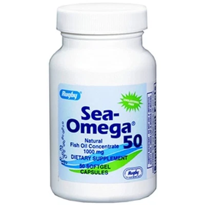 Concentrado de aceite de pescado natural Rugby Sea-Omega 50 1000 mg, 50 cápsulas blandas Foto 1 de 2