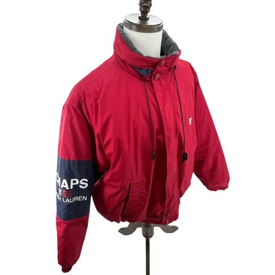 Chaps Ralph Lauren Red Full Zip Jacket Men Large Winter Puffer Zipper Hood - Image 1 of 4