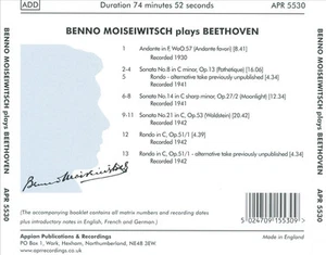 BENNO MOISEIWITSCH BENNO MOISEIWITSCH PLAYS BEETHOVEN NEW CD - Picture 1 of 1