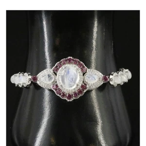 PULSERA PLATA ESTERLINA 925 ARCO IRIS PIEDRA LUNAR, GRANATE Y TOPACIO BLANCO 7.5" - Imagen 1 de 10