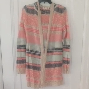 Striped Multicolor Women's Sweater open front with hood, Med - Picture 1 of 3