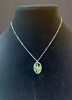 Ожерелье с подвеской в виде ореола из стерлингового серебра 925 пробы с легкой кластеризацией цепочка 16 дюймов - Изображение 1 из 4