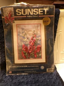 DIMENSIONS SUNSET Gallery Crewel Embroidery -Hollyhocks In Bloom 11x16 -PATTERN - Picture 1 of 1